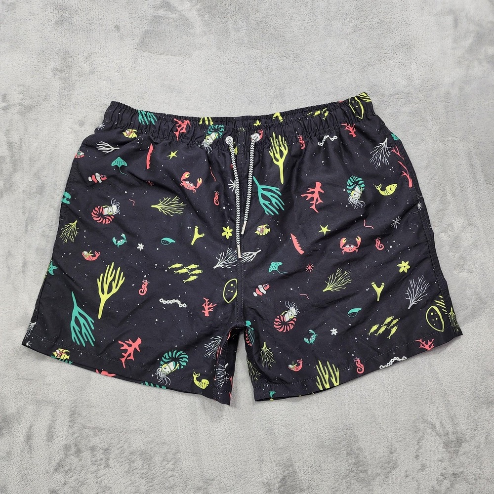 Boardies Apparel Swim Shorts Mens XL Black Tropical Print Lined Drawstring Beach